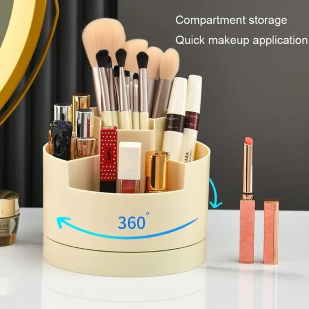 Rotating Makeup Organizer, Clear Green Acrylic Countertop Storage with 2 Drawers